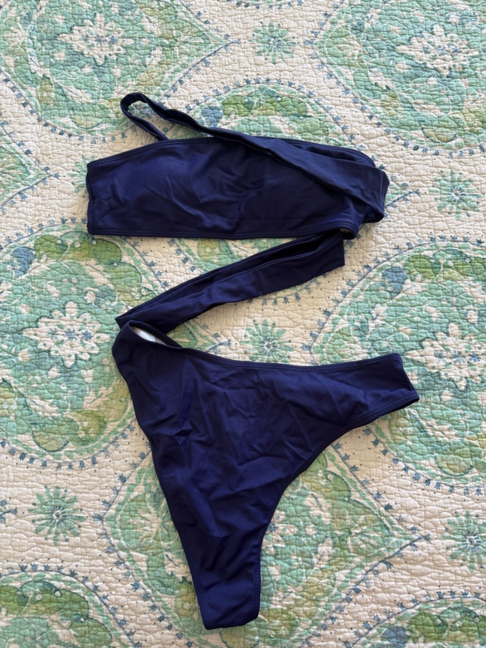 SHEIN Navy One-Shoulder Asymmetric Bikini Set